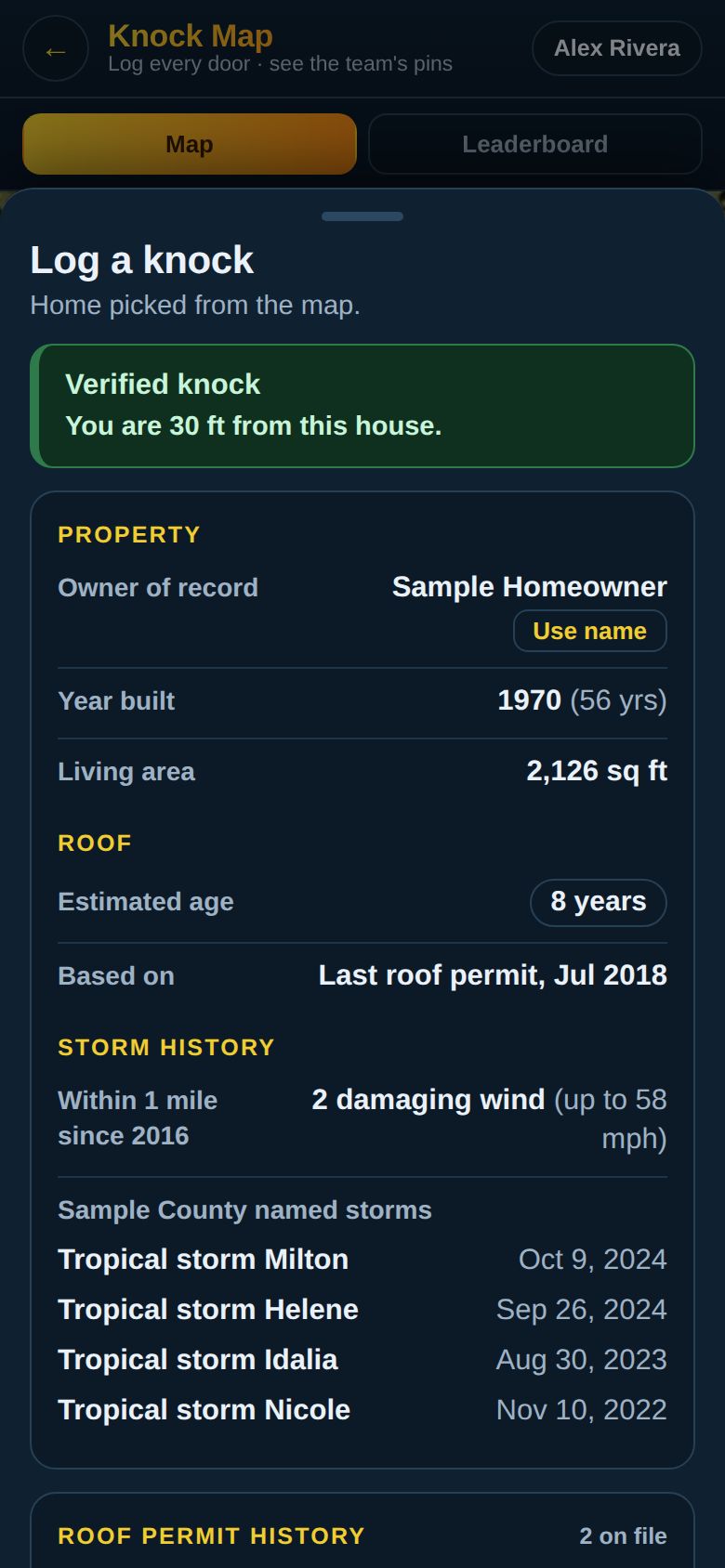 PermitPin Knock Map screen