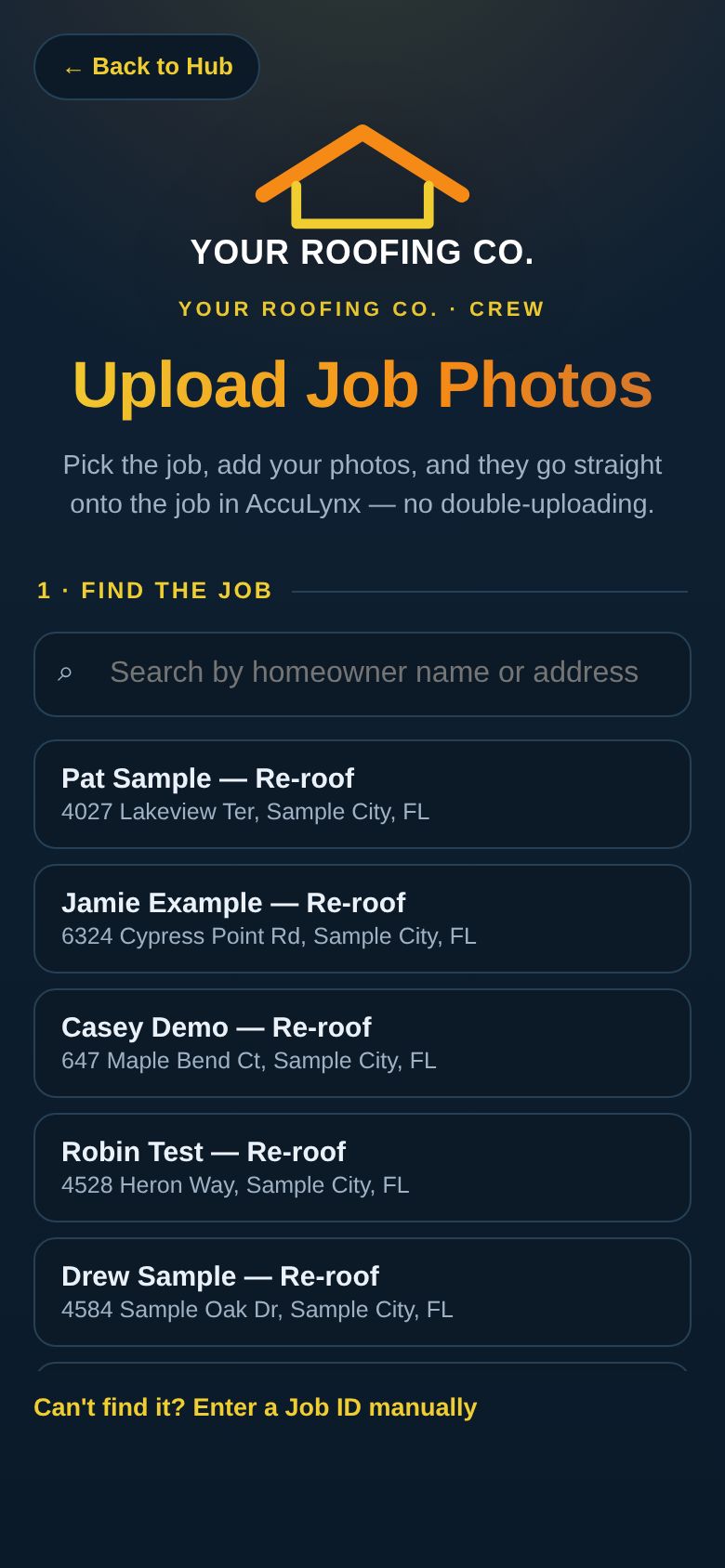 Job Photo Uploads screen