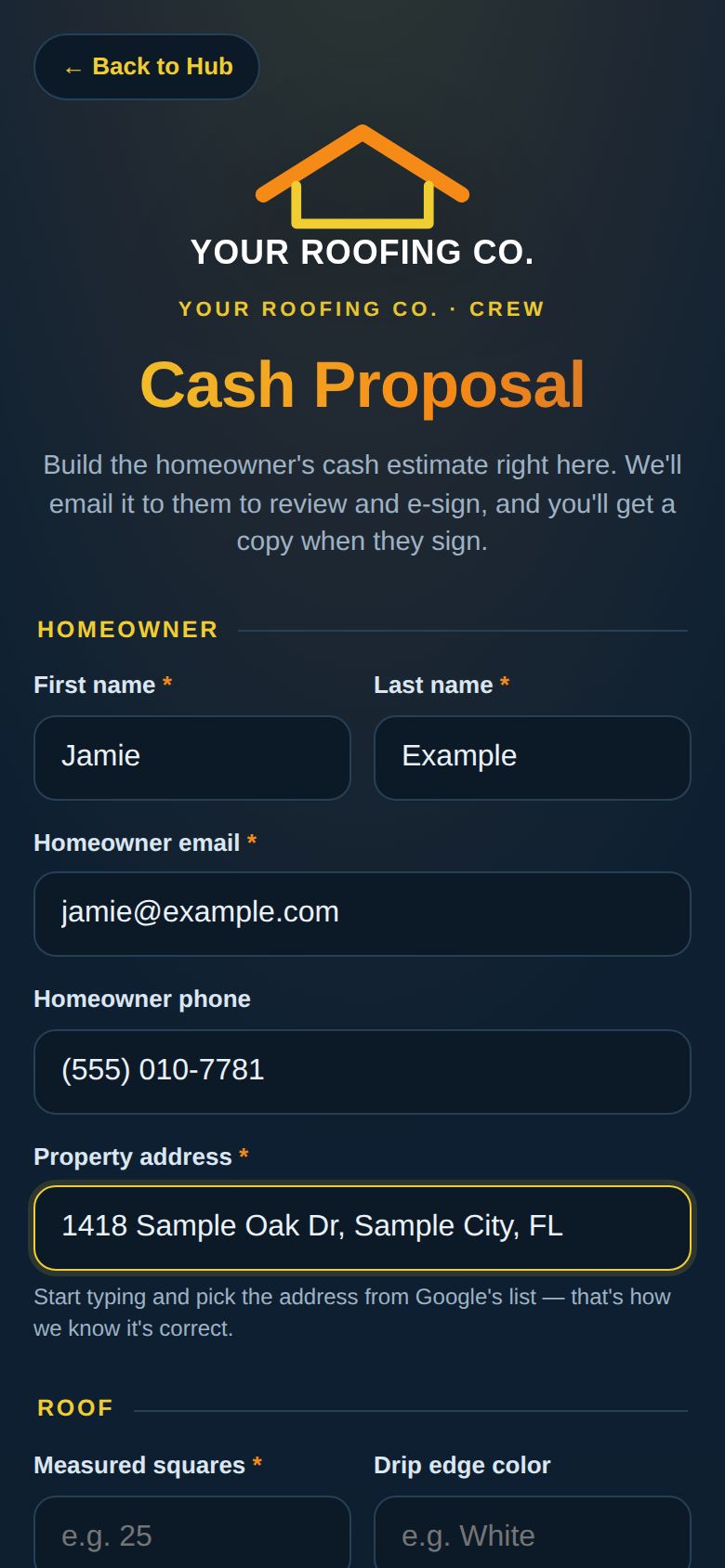 Cash Proposals screen